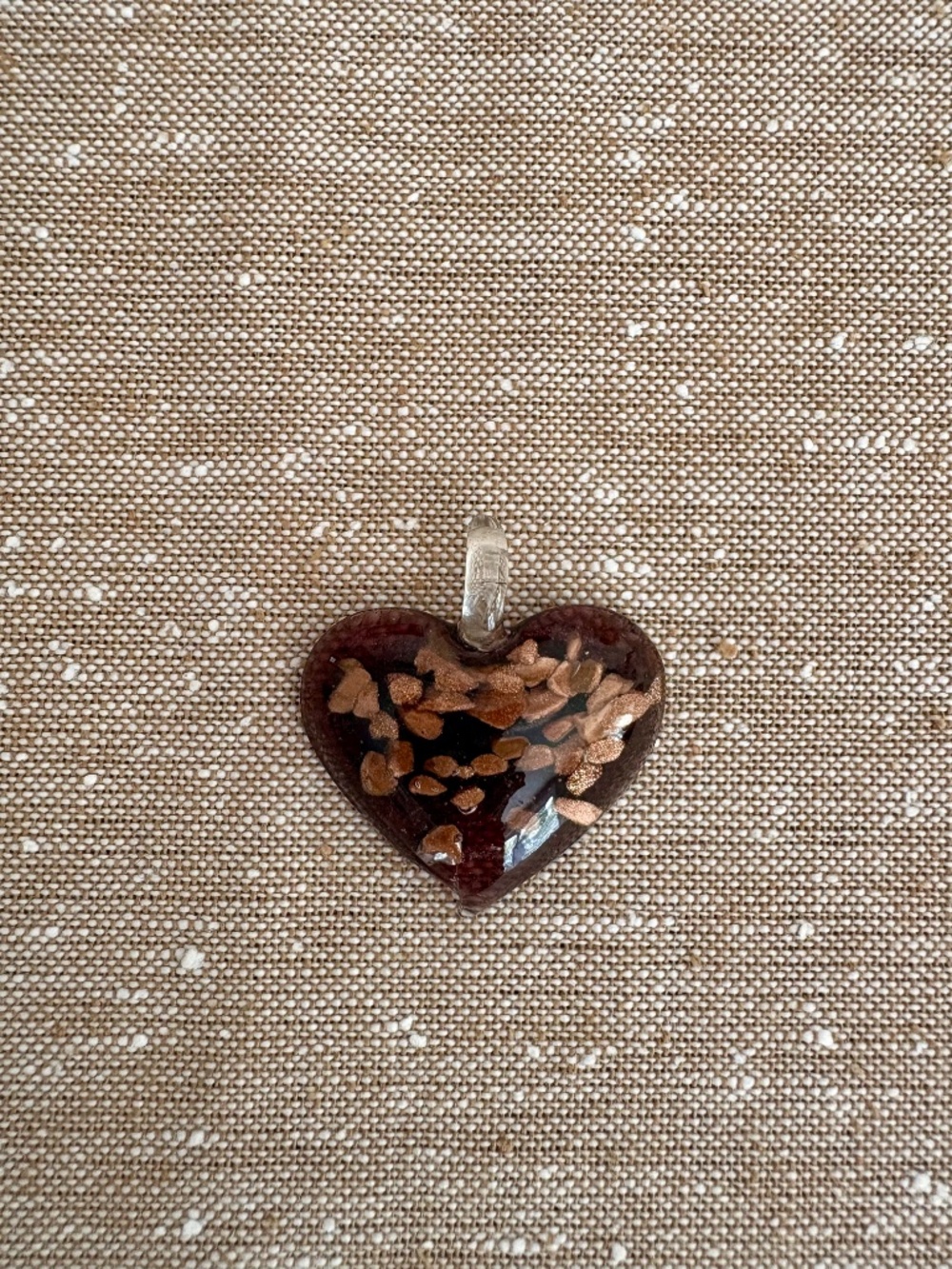 Vintage Murano Glass Puffy Heart Pendant Copper Aventurine Gold Italian Charm - Picture 12 of 12